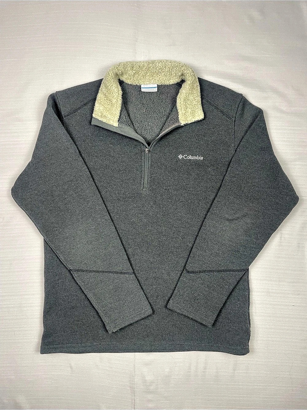 Columbia Gray Quarter Zip Fleece Pullover with Sherpa-Lined Collar Men's Medium